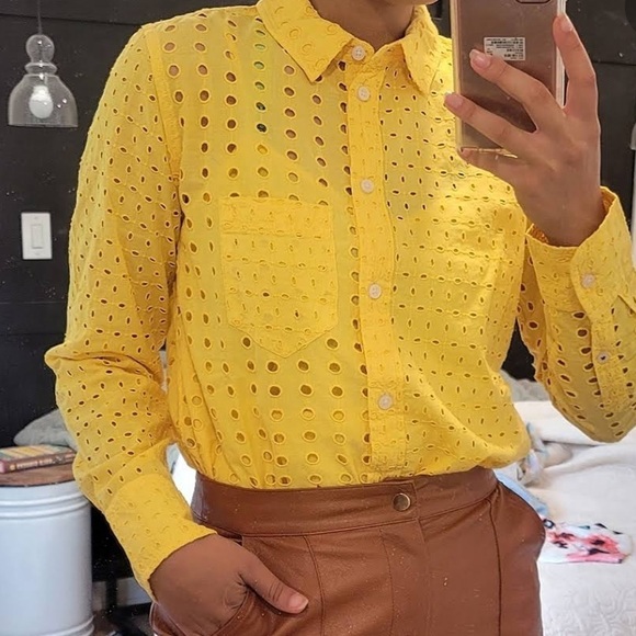 NWT J. Crew Sunny Yellow Eyelet Button Down Shirt - Picture 1 of 8